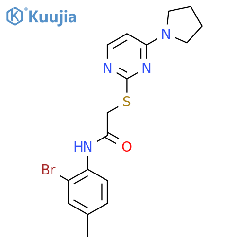 N-(2-bromo-4-methylphenyl)-2-{4-(pyrrolidin-1-yl)pyrimidin-2-ylsulfanyl}acetamide structure