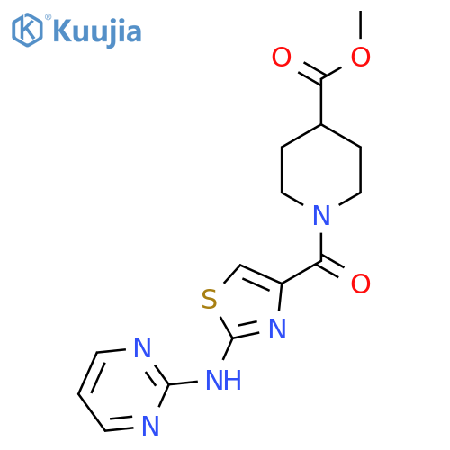 methyl 1-{2-[(pyrimidin-2-yl)amino]-1,3-thiazole-4-carbonyl}piperidine-4-carboxylate structure
