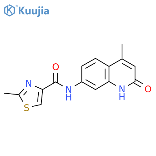 2-methyl-N-(4-methyl-2-oxo-1,2-dihydroquinolin-7-yl)-1,3-thiazole-4-carboxamide structure