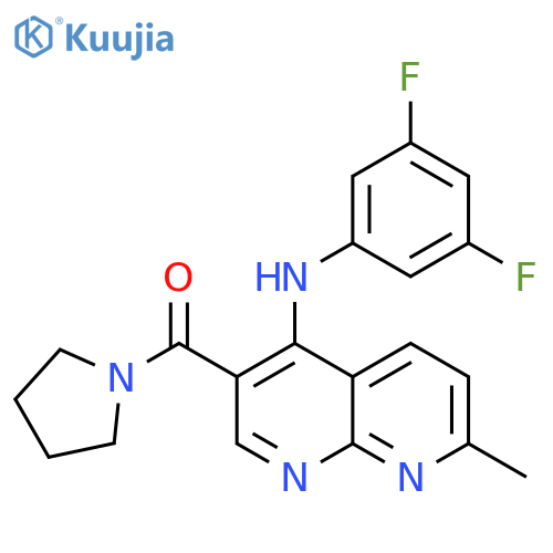 N-(3,5-difluorophenyl)-7-methyl-3-(pyrrolidine-1-carbonyl)-1,8-naphthyridin-4-amine structure
