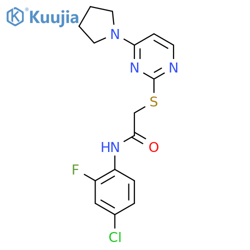 N-(4-chloro-2-fluorophenyl)-2-{4-(pyrrolidin-1-yl)pyrimidin-2-ylsulfanyl}acetamide structure