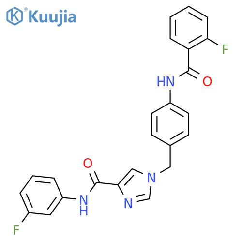 1-{4-(2-fluorobenzamido)phenylmethyl}-N-(3-fluorophenyl)-1H-imidazole-4-carboxamide structure