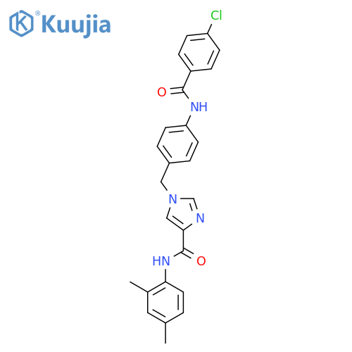 1-{4-(4-chlorobenzamido)phenylmethyl}-N-(2,4-dimethylphenyl)-1H-imidazole-4-carboxamide structure