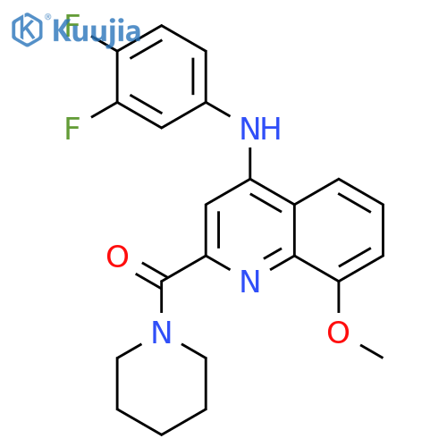 N-(3,4-difluorophenyl)-8-methoxy-2-(piperidine-1-carbonyl)quinolin-4-amine structure
