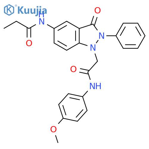 N-(1-{(4-methoxyphenyl)carbamoylmethyl}-3-oxo-2-phenyl-2,3-dihydro-1H-indazol-5-yl)propanamide structure