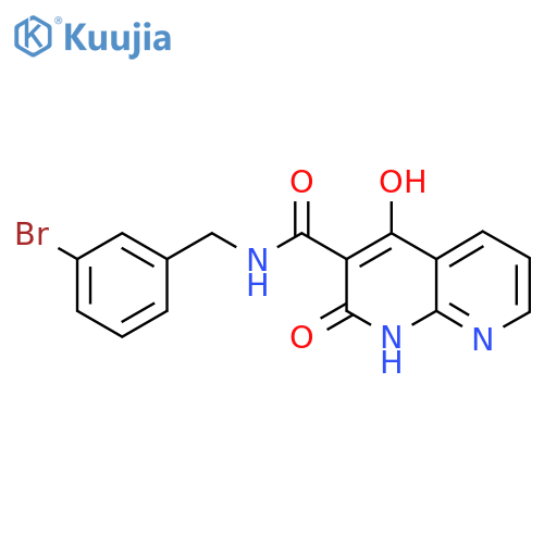 N-[(3-bromophenyl)methyl]-4-hydroxy-2-oxo-1,2-dihydro-1,8-naphthyridine-3-carboxamide structure