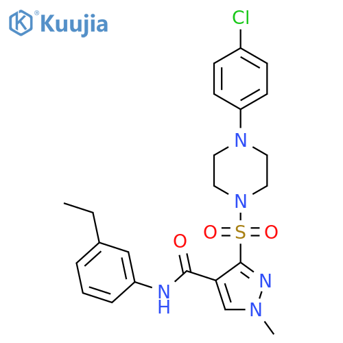 3-{4-(4-chlorophenyl)piperazin-1-ylsulfonyl}-N-(3-ethylphenyl)-1-methyl-1H-pyrazole-4-carboxamide structure