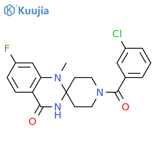 1-(3-chlorobenzoyl)-7'-fluoro-1'-methyl-3',4'-dihydro-1'H-spiropiperidine-4,2'-quinazoline-4'-one structure