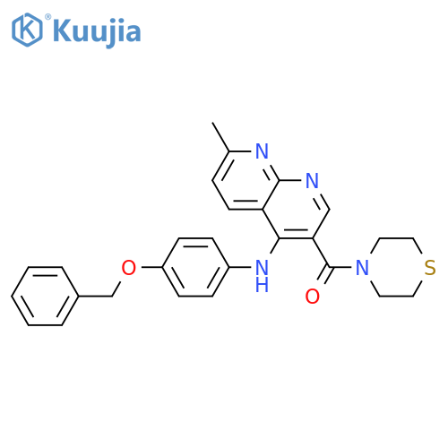 N-[4-(benzyloxy)phenyl]-7-methyl-3-(thiomorpholine-4-carbonyl)-1,8-naphthyridin-4-amine structure