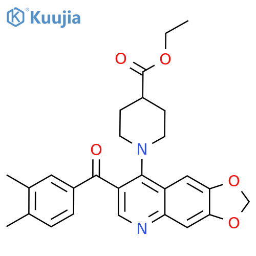 ethyl 1-7-(3,4-dimethylbenzoyl)-2H-1,3dioxolo4,5-gquinolin-8-ylpiperidine-4-carboxylate structure