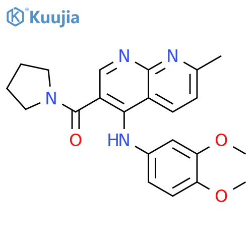 N-(3,4-dimethoxyphenyl)-7-methyl-3-(pyrrolidine-1-carbonyl)-1,8-naphthyridin-4-amine structure