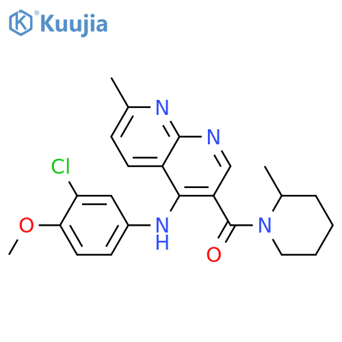 N-(3-chloro-4-methoxyphenyl)-7-methyl-3-(2-methylpiperidine-1-carbonyl)-1,8-naphthyridin-4-amine structure