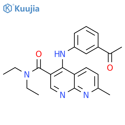 4-[(3-acetylphenyl)amino]-N,N-diethyl-7-methyl-1,8-naphthyridine-3-carboxamide structure