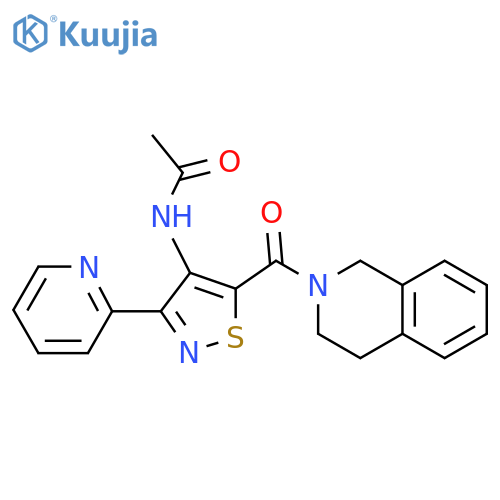 N-[3-(pyridin-2-yl)-5-(1,2,3,4-tetrahydroisoquinoline-2-carbonyl)-1,2-thiazol-4-yl]acetamide structure