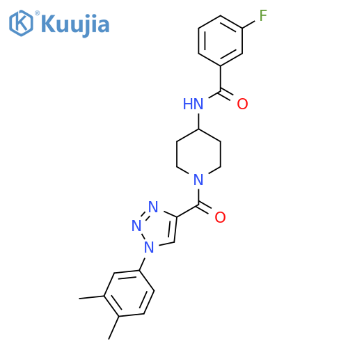 N-{1-1-(3,4-dimethylphenyl)-1H-1,2,3-triazole-4-carbonylpiperidin-4-yl}-3-fluorobenzamide structure
