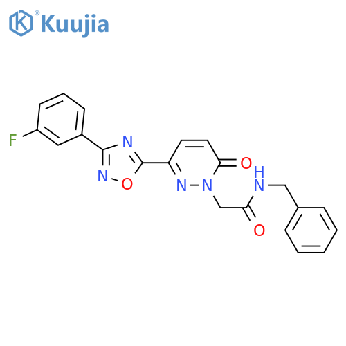 N-benzyl-2-{3-3-(3-fluorophenyl)-1,2,4-oxadiazol-5-yl-6-oxo-1,6-dihydropyridazin-1-yl}acetamide structure