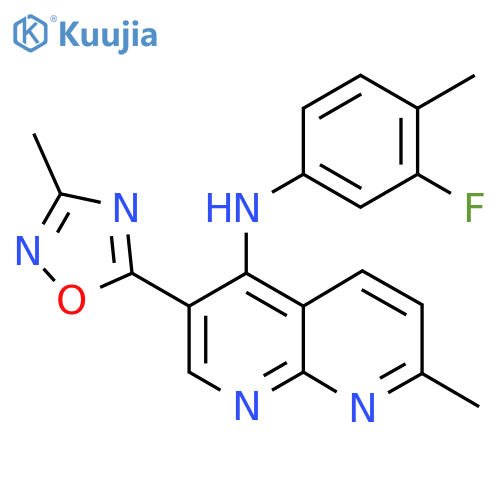 N-(3-fluoro-4-methylphenyl)-7-methyl-3-(3-methyl-1,2,4-oxadiazol-5-yl)-1,8-naphthyridin-4-amine structure