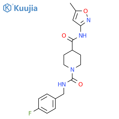 N1-(4-fluorophenyl)methyl-N4-(5-methyl-1,2-oxazol-3-yl)piperidine-1,4-dicarboxamide structure
