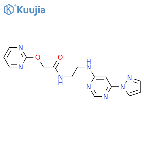 N-(2-{6-(1H-pyrazol-1-yl)pyrimidin-4-ylamino}ethyl)-2-(pyrimidin-2-yloxy)acetamide structure