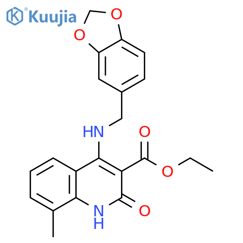 ethyl 4-{[(2H-1,3-benzodioxol-5-yl)methyl]amino}-8-methyl-2-oxo-1,2-dihydroquinoline-3-carboxylate structure