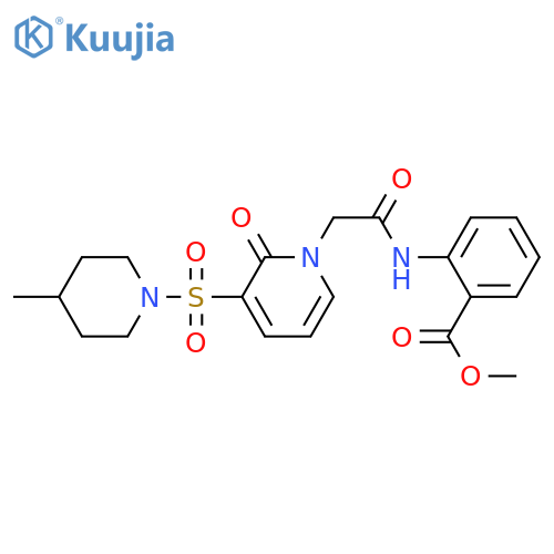 methyl 2-(2-{3-[(4-methylpiperidin-1-yl)sulfonyl]-2-oxo-1,2-dihydropyridin-1-yl}acetamido)benzoate structure