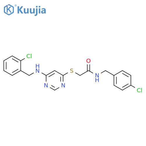 N-[(4-chlorophenyl)methyl]-2-[(6-{[(2-chlorophenyl)methyl]amino}pyrimidin-4-yl)sulfanyl]acetamide structure