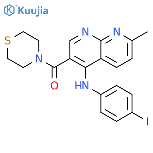 N-(4-iodophenyl)-7-methyl-3-(thiomorpholine-4-carbonyl)-1,8-naphthyridin-4-amine structure
