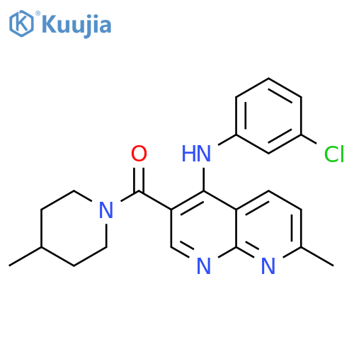N-(3-chlorophenyl)-7-methyl-3-(4-methylpiperidine-1-carbonyl)-1,8-naphthyridin-4-amine structure