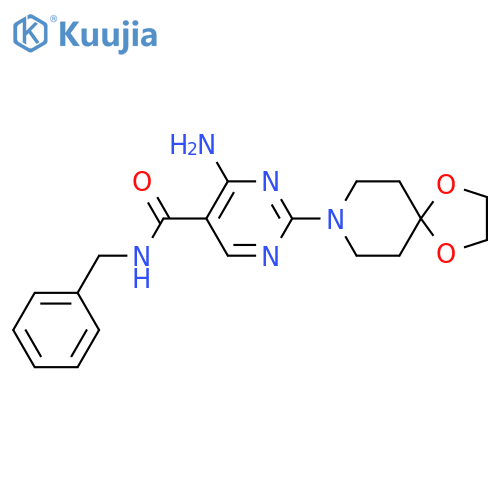 4-amino-N-benzyl-2-{1,4-dioxa-8-azaspiro4.5decan-8-yl}pyrimidine-5-carboxamide structure