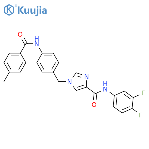 N-(3,4-difluorophenyl)-1-{4-(4-methylbenzamido)phenylmethyl}-1H-imidazole-4-carboxamide structure