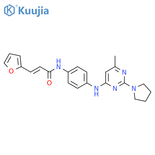 (2E)-3-(furan-2-yl)-N-(4-{[6-methyl-2-(pyrrolidin-1-yl)pyrimidin-4-yl]amino}phenyl)prop-2-enamide structure