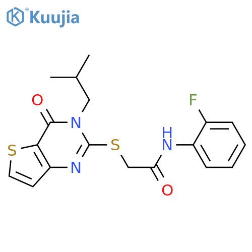 N-(2-fluorophenyl)-2-{[3-(2-methylpropyl)-4-oxo-3H,4H-thieno[3,2-d]pyrimidin-2-yl]sulfanyl}acetamide structure