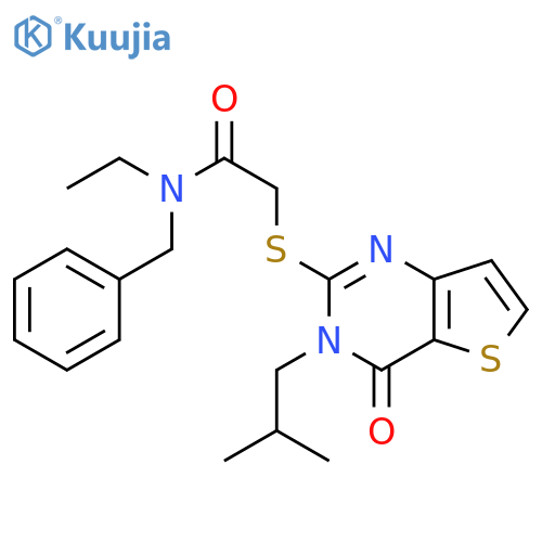 N-benzyl-N-ethyl-2-{[3-(2-methylpropyl)-4-oxo-3H,4H-thieno[3,2-d]pyrimidin-2-yl]sulfanyl}acetamide structure