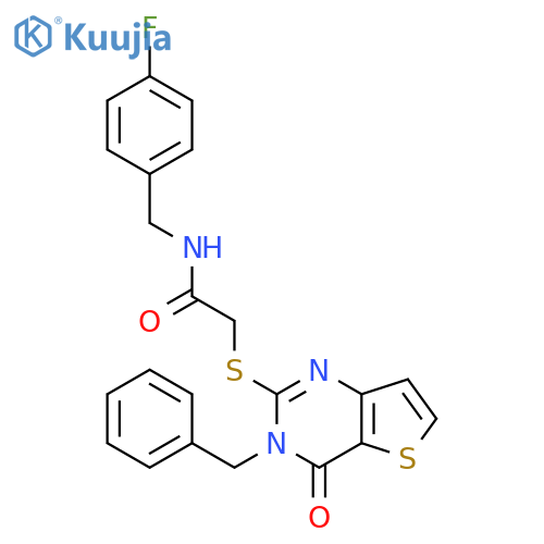 2-({3-benzyl-4-oxo-3H,4H-thieno[3,2-d]pyrimidin-2-yl}sulfanyl)-N-[(4-fluorophenyl)methyl]acetamide structure