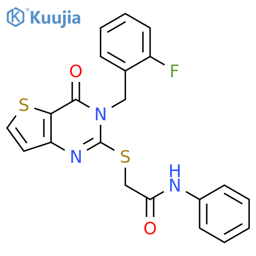 2-({3-[(2-fluorophenyl)methyl]-4-oxo-3H,4H-thieno[3,2-d]pyrimidin-2-yl}sulfanyl)-N-phenylacetamide structure