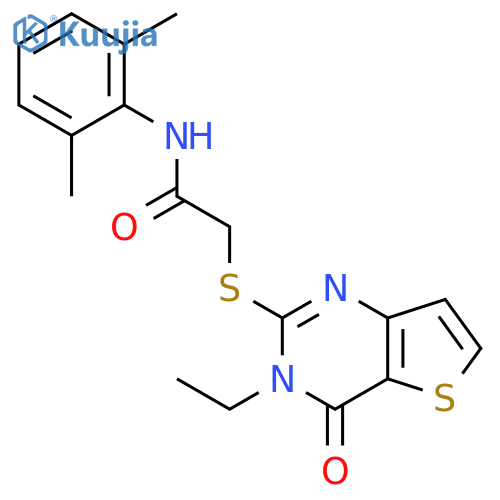 N-(2,6-dimethylphenyl)-2-({3-ethyl-4-oxo-3H,4H-thieno[3,2-d]pyrimidin-2-yl}sulfanyl)acetamide structure