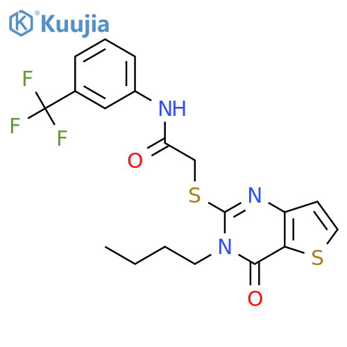 2-({3-butyl-4-oxo-3H,4H-thieno[3,2-d]pyrimidin-2-yl}sulfanyl)-N-[3-(trifluoromethyl)phenyl]acetamide structure