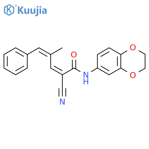 (2Z,4Z)-2-cyano-N-(2,3-dihydro-1,4-benzodioxin-6-yl)-4-methyl-5-phenylpenta-2,4-dienamide structure