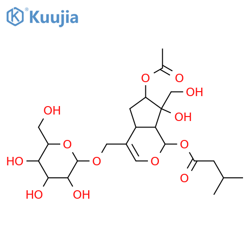 β-D-Glucopyranoside, [(1S,4aS,6S,7R,7aS)-6-(acetyloxy)-1,4a,5,6,7,7a-hexahydro-7-hydroxy-7-(hydroxymethyl)-1-(3-methyl-1-oxobutoxy)cyclopenta[c]pyran-4-yl]methyl (9CI) structure
