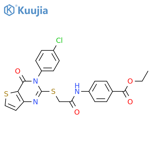 ethyl 4-(2-{[3-(4-chlorophenyl)-4-oxo-3H,4H-thieno[3,2-d]pyrimidin-2-yl]sulfanyl}acetamido)benzoate structure
