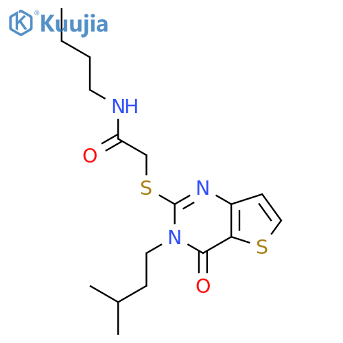 N-butyl-2-{[3-(3-methylbutyl)-4-oxo-3H,4H-thieno[3,2-d]pyrimidin-2-yl]sulfanyl}acetamide structure