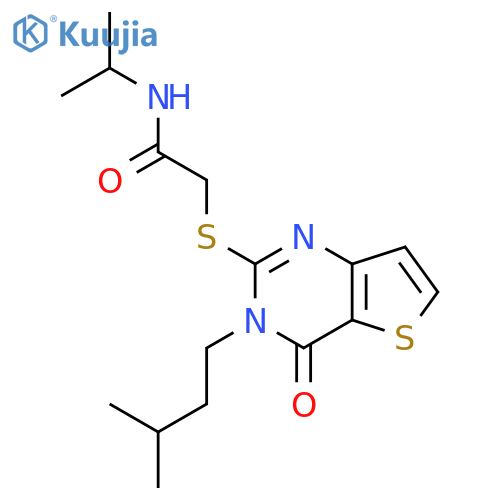 2-{[3-(3-methylbutyl)-4-oxo-3H,4H-thieno[3,2-d]pyrimidin-2-yl]sulfanyl}-N-(propan-2-yl)acetamide structure