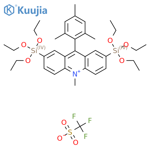 9-Mesityl-10-methyl-2,7-bis(triethoxysilyl)acridin-10-ium trifluoromethanesulfonate structure
