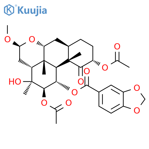 18-Norpicrasan-1-one,2,12-bis(acetyloxy)-11-[(1,3-benzodioxol-5-ylcarbonyl)oxy]-13-hydroxy-16-methoxy-,(2a,11a,12b,16b)- (9CI) structure