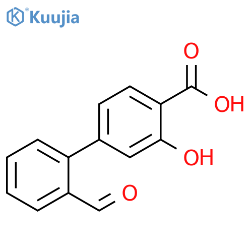 [1,1'-Biphenyl]-4-carboxylic acid, 2'-formyl-3-hydroxy- structure