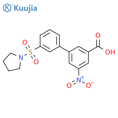 [1,1'-Biphenyl]-3-carboxylic acid, 5-nitro-3'-(1-pyrrolidinylsulfonyl)- structure