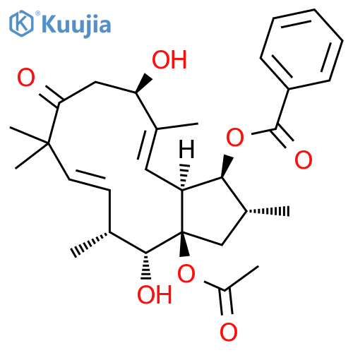 8H-Cyclopentacyclododecen-8-one,13a-(acetyloxy)-3-(benzoyloxy)-1,2,3,3a,6,7,9,12,13,13a-decahydro-6,13-dihydroxy-2,5,9,9,12-pentamethyl-,(2R,3S,3aS,4E,6R,10E,12R,13R,13aR)- (9CI) structure