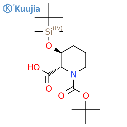 (2S,3S)-1-tert-butoxycarbonyl-3-[tert-butyl(dimethyl)silyl]oxy-piperidine-2-carboxylic acid structure