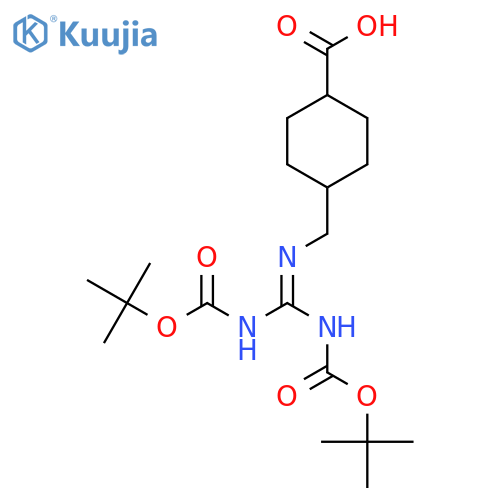4-[[Bis[(2-methylpropan-2-yl)oxycarbonylamino]methylideneamino]methyl]cyclohexane-1-carboxylic acid structure
