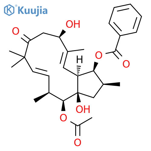 8H-Cyclopentacyclododecen-8-one,13-(acetyloxy)-3-(benzoyloxy)-1,2,3,3a,6,7,9,12,13,13a-decahydro-6,13a-dihydroxy-2,5,9,9,12-pentamethyl-,(2S,3S,3aS,4E,6R,10E,12S,13S,13aR)- (9CI) structure